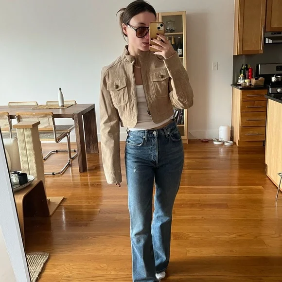 Cropped Suede Leather Jacket - Picture 2 of 7